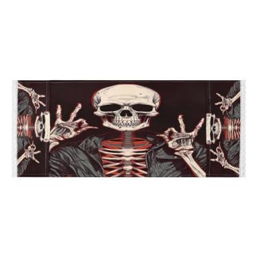 Imagem de Wassud Capas de lavadora e secadora de caveira de Halloween, protetor de lavadora com sacos de armazenamento, capa de geladeira à prova de poeira com bolsos para lavanderia doméstica, cozinha, 120 x