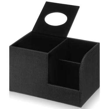 Imagem de KHZSPP Suporte de controle remoto com caixa de lenços, capa de caixa de lenços de couro PU multifuncional organizador de armazenamento para banheiro, bancada de toucador, mesa de cabeceira, escritório