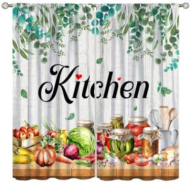 Imagem de Cortinas de cozinha de fazenda com garfo e colher tema rústico de cozinha cortinas de janela de café com estampa de madeira para celeiro tratamentos para sala de jantar, sala de estar, quarto, 106 x