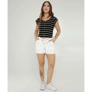 Imagem de Short Feminino Sarja Amarração Bolsos Marisa-74720, 38, Off white
