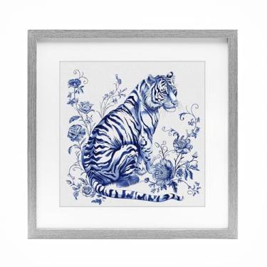 Imagem de Stupell Industries Impressão emoldurada cinza tigre floral tradicional ornamentada sob vidro, design por Lettered and Lined, 13 x 13