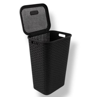 Imagem de Cesto Para Roupa Suja brinquedo Rattan 72 Litros Retangular Com Tampa Resistente Lavanderia Quarto Sala(Cesto Preto)