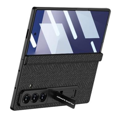 Imagem de LTLMYDAM Capa com suporte para Samsung Galaxy Z Fold 7, dobradiça de sucção magnética, cobertura de textura de tecido, capa protetora fina para negócios, preta, dobra 7