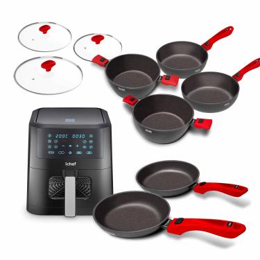 Imagem de Super Combo Ichef Ultra 6 Panelas com 3 Tampas Vermelha e Airfryer Ichef Smart Vision 6L | 127V