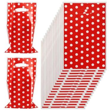 Imagem de 20 peças de sacos de presente de bolinhas 25,5 x 16,4 cm retangulares de plástico PET para casamentos, aniversário, chá de bebê, lembrancinhas de festa, vermelho