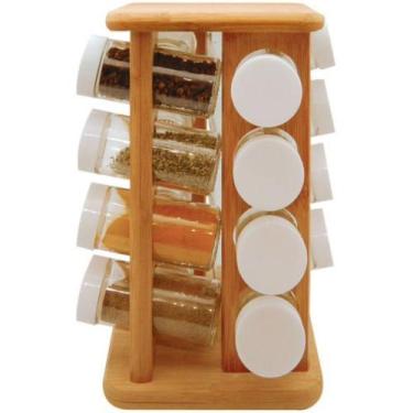 Imagem de Porta Tempero e Condimento Vertical em Bambu com Base Giratória Cozinh