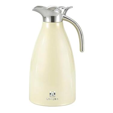 Imagem de Garrafa Térmica 2l Aço Inoxidável 304 Mantém Quente E Frio Café Chás Portátil Grande Capacidade Multifuncional Com Capacidade De Para Casa (Bege)