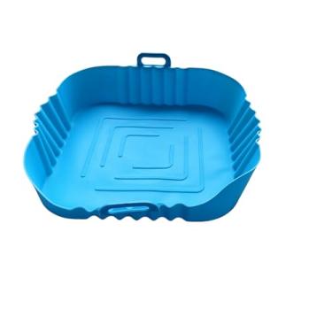 Imagem de Forma de Silicone Retangular para Air Fryer, Antiaderente, Azul, 20x20x5 cm, Resistente até 250 Graus, com Alças, Reutilizável