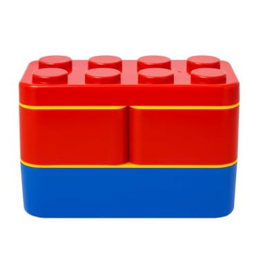 Imagem de Lancheira Infantil Blocos de Montar com 3 Compartimentos sem BPA Marmita Escolar Divertida para Crianças