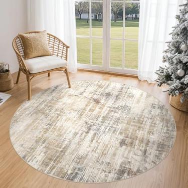 Imagem de Tapete redondo de 1,5 m para sala de estar: 12,5 x 12,8 cm, lavável, neutro, abstrato, moderno, macio, antiderrapante, interior, piso de chão, tapete resistente a manchas para quarto, sala de jantar