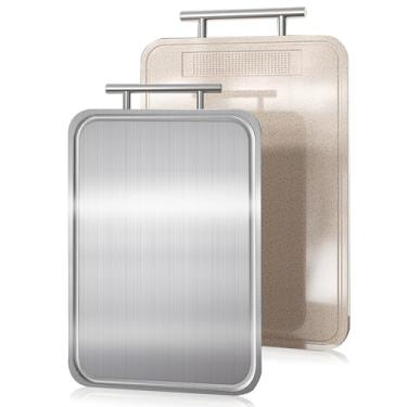 Imagem de Solviva Tábua de Corte em Aço Inoxidável e PP, Dupla Face para Carnes, Frutas e Vegetais, Canaletas Antirrespingo, 39x25 cm, Lavável em Lava-louças ﻿