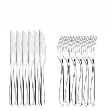 Imagem de Kit Jogo De Talheres Talher Em Inox 48 Peças Garfo Faca Serra Colher De Mesa E Colher De Sobremesa Faqueiro(KIT 24 GARFO + 24 FACA)