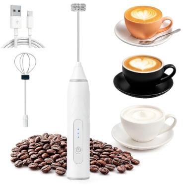 Imagem de Mixer Portátil para Café Leite Ovos e Bebidas Espumadas Mini Batedor de Mão para Cozinha USB Recarregável (Branco)