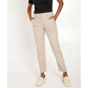 Imagem de Calça Feminina Reta Alfaiataria Satin Cotton Marisa-10012, 40, Bege