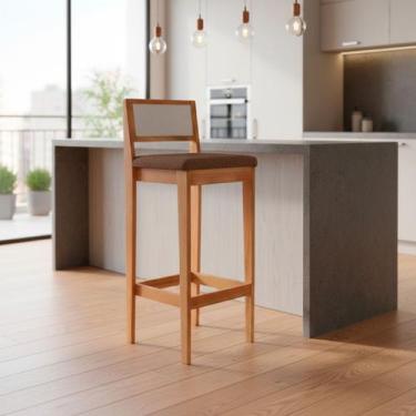 Imagem de Kit 6 Banquetas Assento Encosto Estofado em Linho Hellen cor:mel com l