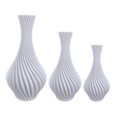 Imagem de Kit 3 Vasos Decorativos Em Espiral Moderno Sala Cozinha Decoração Ambiente Plástico Resistente enfeite para rack de sala jarros decorativos para sala(Branco,18cm 15cm 12cm)