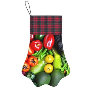 Imagem de SKKNT Meias de Natal com estampa de legumes, frutas frescas, animais de estimação, decoração de Natal, cães, gatos, árvores, doces, presente, conveniente
