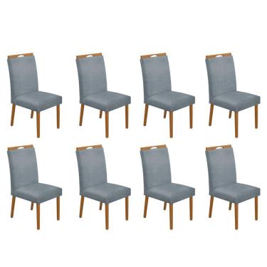 Imagem de Kit 8 Cadeiras De Jantar Madeira Maciça Em Linho Heloísa Cerejeira Cinza Linho