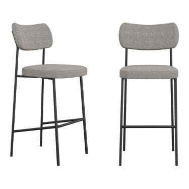 Imagem de Kit 02 Banquetas Altas Para Cozinha Lila Estofada Com Encosto Linho Cinza - Desk Design