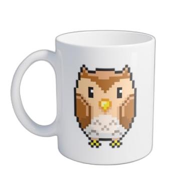 Imagem de Caneca Xícara de Café Porcelana 300ml Com Desenho Coruja Fofa Pixel Art
