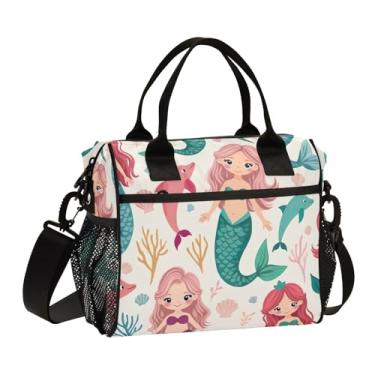 Imagem de ODAWA Lancheira Mermaids Coral Bege Grande para Trabalho Adulto Lancheira com Suporte de Copo para Piquenique