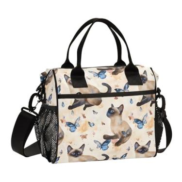 Imagem de ODAWA Lancheira de gatos borboletas bege infantil, lancheira com alça