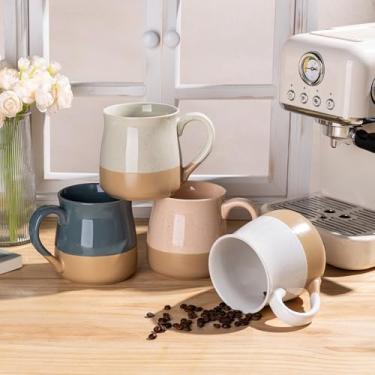 Imagem de GBhome Conjunto de 4 canecas de café de cerâmica, conjunto de canecas grandes feitas à mão de 680 g com terracota na parte inferior para latte/chá/cerveja/cacau quente/cappuccino/sopa, lava-louças e