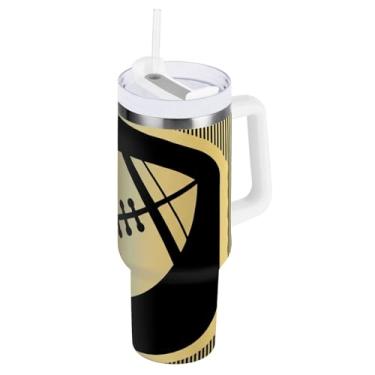 Imagem de Copo isolado a vácuo de futebol americano dourado de 1,134 g com tampa e canudo para viagem