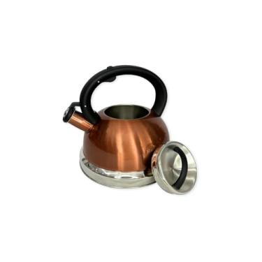 Imagem de Chaleira Inox com Apito, 3 Litros, Bronze, Aço Inox, Base Larga, para Fogão a Gás, Elétrico e Indução