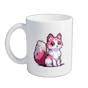 Imagem de Caneca de Café Porcelana 300ml Com Desenho De Gato Rosa Estilo Pixel Art