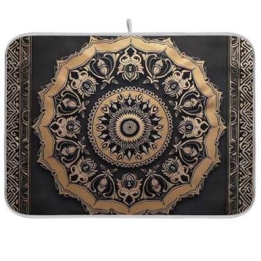 Imagem de Tapetes absorventes de secagem de pratos para balcão de cozinha, almofada de pratos de microfibra dourada mandala, tapetes de escorredor de pratos de secagem rápida, acessórios de cozinha, 45 x 61 cm