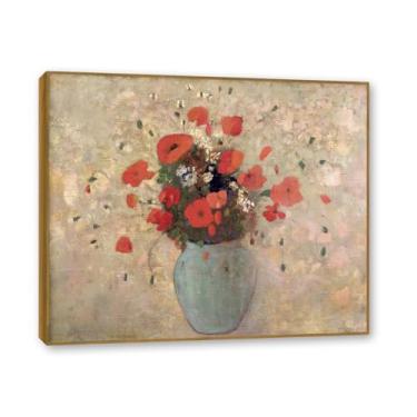 Imagem de NHLDZYH Moldura de madeira de teca. Flores clássicas natureza morta pintura em tela retro buquê de flores pinturas estilo country decoração de parede para cozinha e sala de estar. A19. 50 x 60 cm