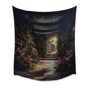 Imagem de Dark Academia Floral Biblioteca Corredor Tapeçaria Vintage Cadeira de Balanço Prateleiras de Livros Arte Pendurada na Parede Aconchegante Lendo Nook Estilo Jardim Sala de Estudo Quarto Decoração Para