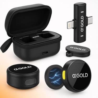Imagem de Microfone de Lapela Sem Fio Bluetooth Kit 2 Microfonones Abafamento de Ruído Até 10 Horas Tempo de Trabalho Compatível com Camera, iPhone, Android, PC - Conexão Android e USB-C - Linha AGold Premium