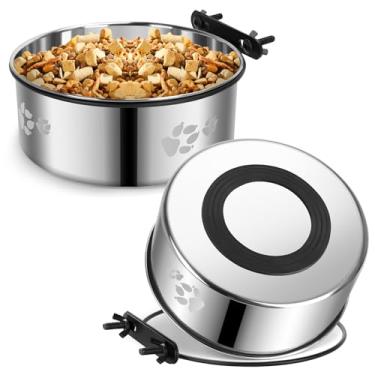 Imagem de Tigela de comida de água para cães, sem derramamento, 2 tigelas penduradas para canil, alimentador de água para cães, canil de aço inoxidável, tigelas montáveis para gatos, coelhos, furões, pássaros