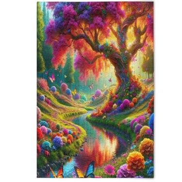 Imagem de Quebra-cabeças de 1000 peças com flores de árvore coloridas e brilhantes, jogos engraçados criativos divertidos para adultos, arte de flores de animais fofos, 1000 peças, 75 x 50 cm