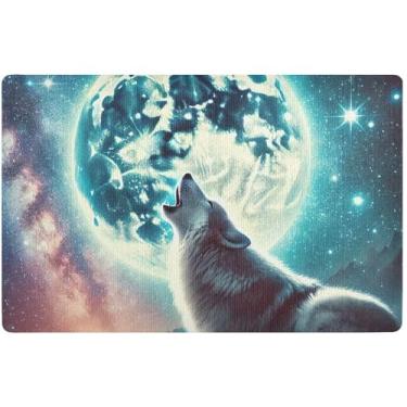 Imagem de Capacho personalizado lua noite lobo bonito decoração interior tapetes de porta para entrada de casa tapete de varanda frontal 81,3 cm x 50,8 cm