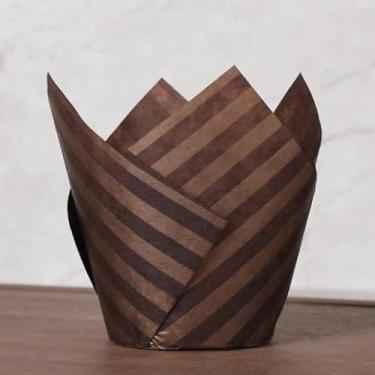 Imagem de AKOAK 100 peças de copo de papel de tulipa à prova de gordura de cor pura, resistente a altas temperaturas, copo de papel para bolos de muffin, usado para cupcake e muffin, decoração de bolo de festa