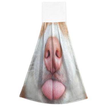 Imagem de Toalhas de mão fofas de cachorro nariz animal outono com laço de pendurar toalhas de gravata de forno ultra absorvente bonito conjunto de toalhas de mão de cozinha de 2, 45 x 35 centímetros