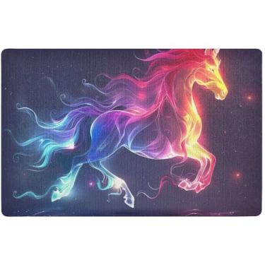 Imagem de TSENQUE Tapetes de porta com luz arco-íris de unicórnio personalizado, decoração de varanda de outono, tapete antiderrapante, entrada externa, tapete de varanda 81 x 50 cm