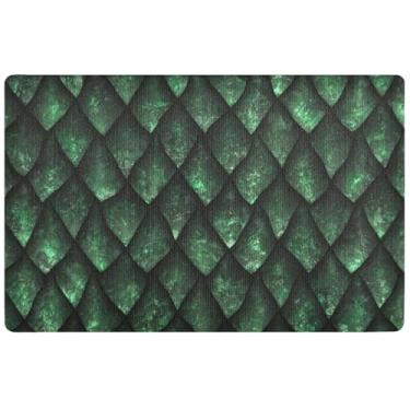 Imagem de TSENQUE Tapete de outono com escama de dragão verde personalizado, tapete de outono fofo, tapete absorvente lamacento, tapetes de entrada laváveis grandes para dentro de casa 81 x 50 cm