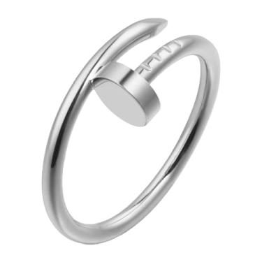 Imagem de BUENAVO Anel de amor masculino, joia moderna de latão banhado a prata, casamento, aniversário, presente, dia dos namorados, melhor presente para aniversário de casais, anel de unha de prata para