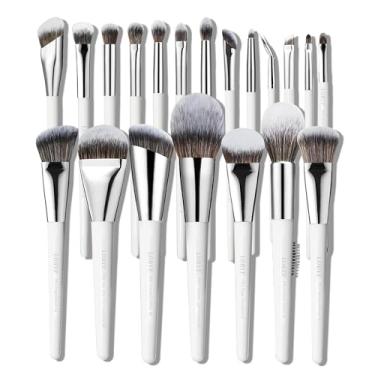Imagem de LORYP Conjunto de pincéis de maquiagem profissionais macios sintéticos, veganos, luxuosos, cosméticos para rosto e olhos, branco, 20 peças