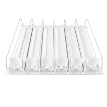 Imagem de GLOGLOW Rack de Armazenamento Organizador de Bebidas para Geladeira, Material ABS, Design Ajustável de 6 Linhas, Suporte e Dispensador de Latas de Bebidas para Geladeira, Material ABS, Design (Branco)