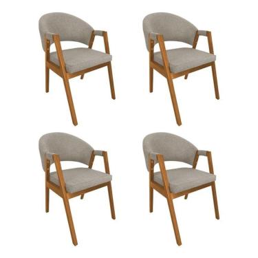 Imagem de Kit 4 Cadeiras De Jantar Madeira Maciça Helen Impermeável Cerejeira;Bege Linho