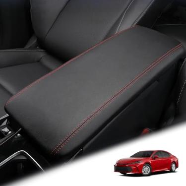 Imagem de BoxCheer Capa de console central adequada para Toyota Camry 2025 (LE/SE/XLE/XSE) capa de apoio de braço de microfibra acessórios automotivos (linha vermelha de couro preto)