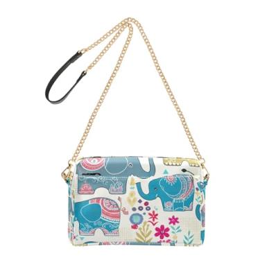 Imagem de Joitme Bolsa feminina tiracolo bolsa para celular bolsa de ombro de couro PU alça de corrente elefantes fofos coloridos