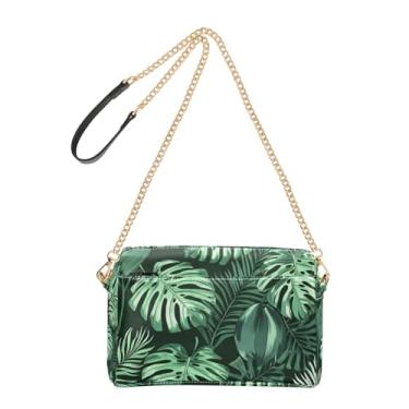 Imagem de Joitme Bolsas de ombro femininas bolsa transversal para telefone linda alça de corrente couro PU bolsa de ombro verde tropical folhas Monstera