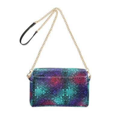 Imagem de Joitme Bolsa feminina com estampa intrincada colorida vibrante bolsa tiracolo de couro PU com alça de corrente bolsa para celular fofa