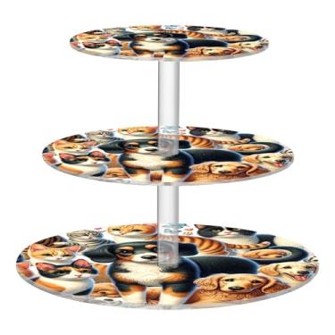 Imagem de Suporte de cupcake de 3 camadas, chá, aniversário, casamento, acrílico, torre de bolo, bandeja de servir para cães e gatos, mesa de deserto, comida floral